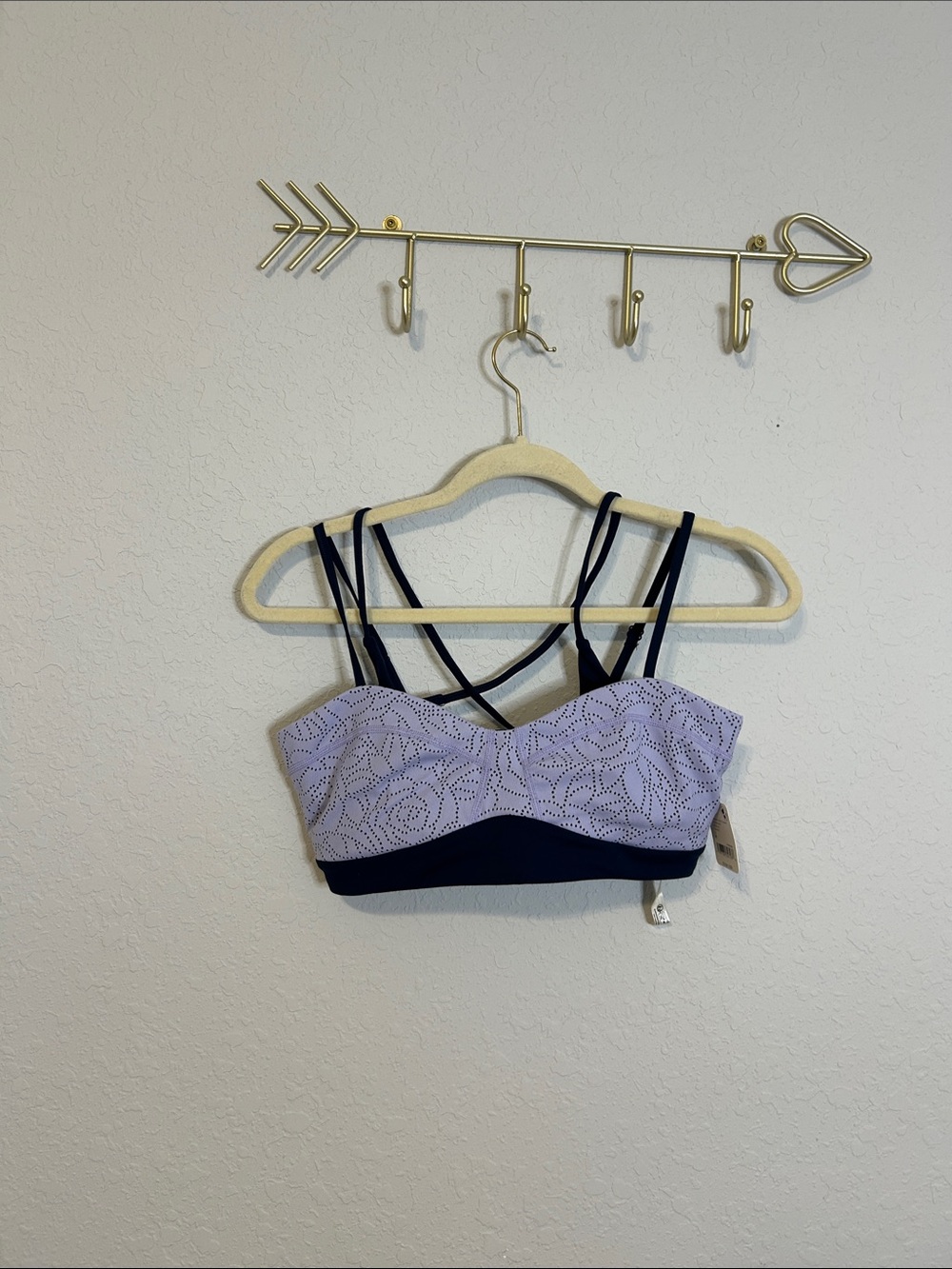 Free People Perforated Lavender & Navy Strappy Sports Bralette